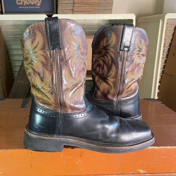 JUSTIN Men’s Size 10 D Composite Toe Black Brown Cowboy Work Boots WK4818 - Picture 7 of 11